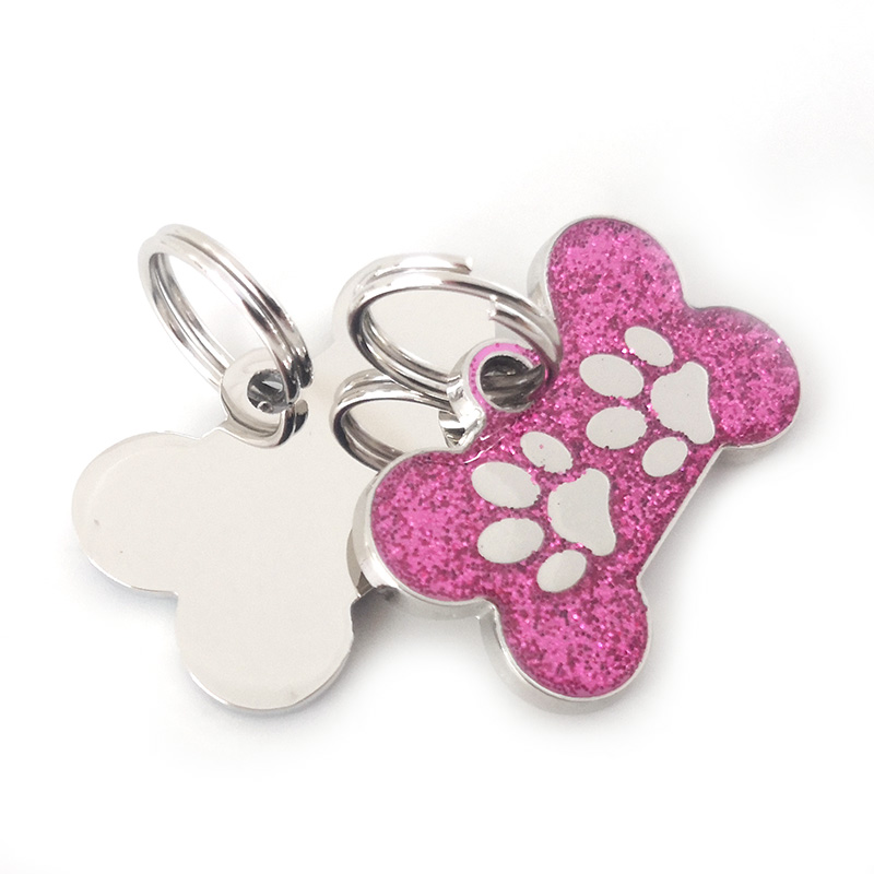 Embossing Pawprints Glittering Bone Dog Tag