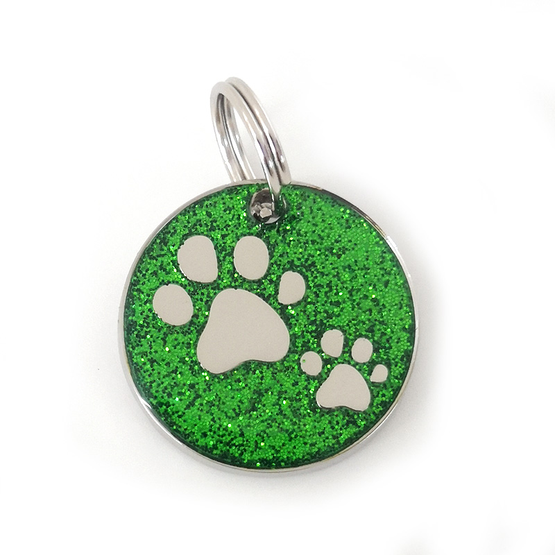 Embossed Pawprints Glitter Circle Pets ID Tags