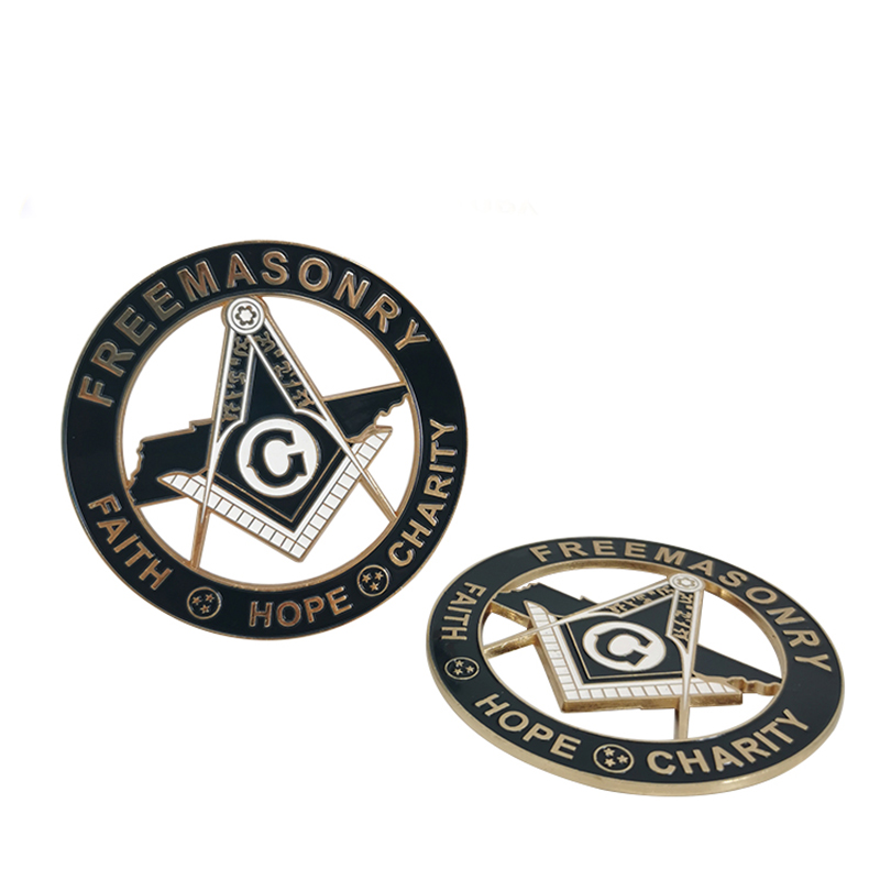 Gold Plated Mansonic Logo Square & Compass Car Emblem