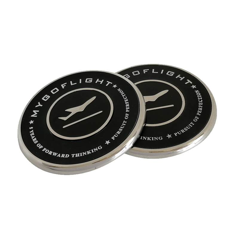 Embossed Mygoflight Logo Metal Drink Coasters