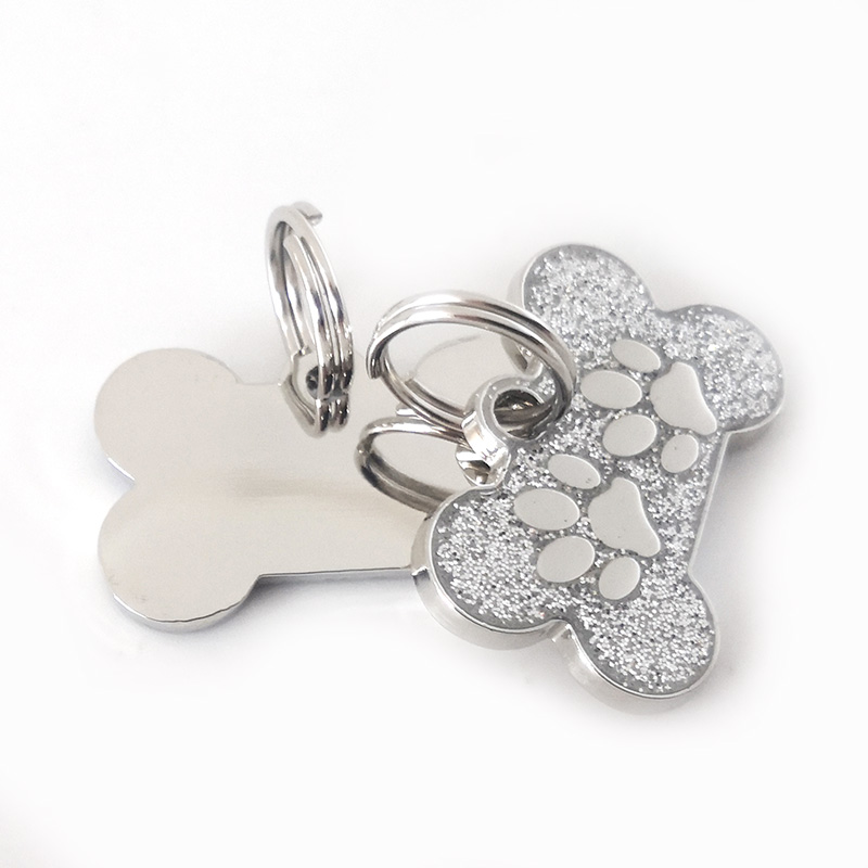 Embossing Pawprints Glittering Bone Dog Tag