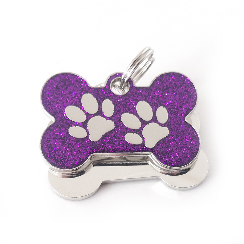 Embossing Pawprints Glittering Bone Dog Tag