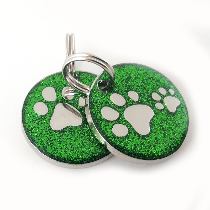 Embossed Pawprints Glitter Circle Pets ID Tags