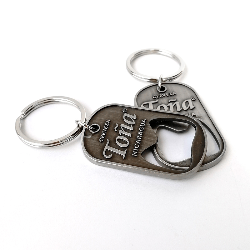 Custom Cerveza Beer Antique Silver Metal Bottle Opener Keychain