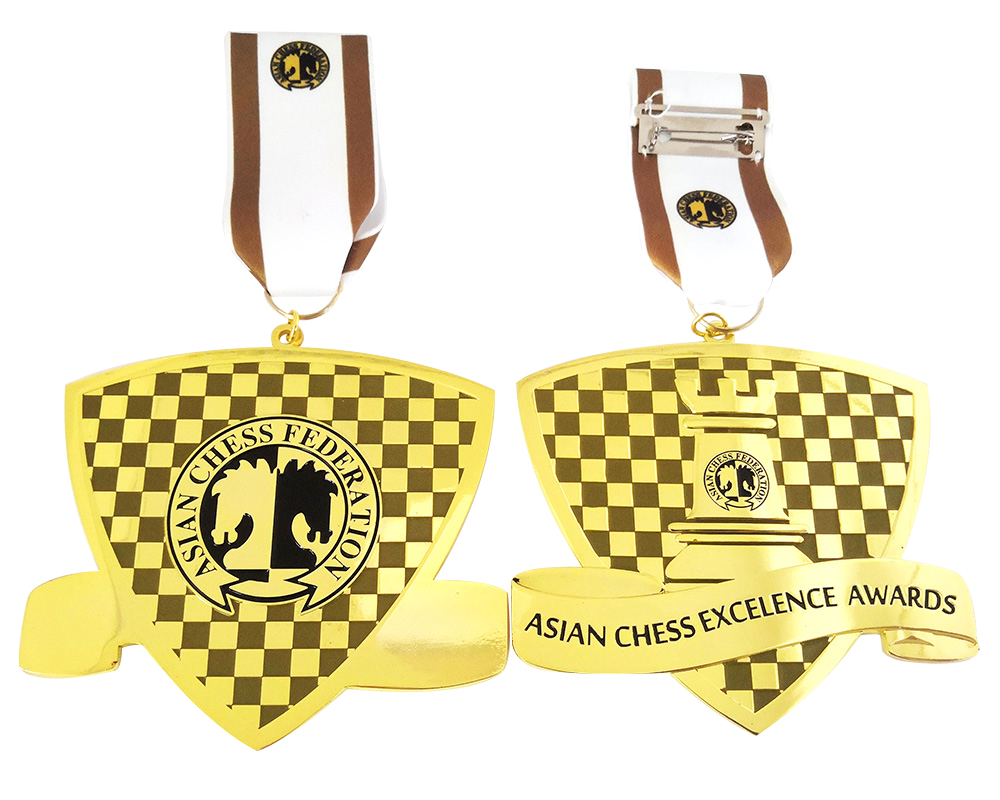 Gold Soft Enamel Asian Chess Federation Medal With Ribbon