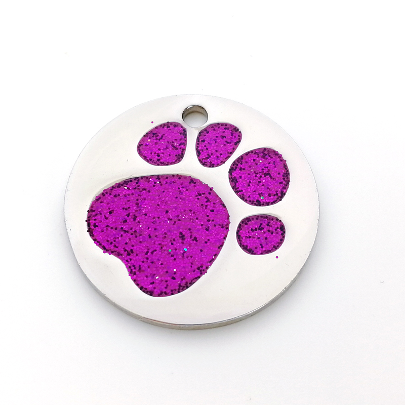 Pawprint Glitter Round Anti-Loss ID Pet Tag