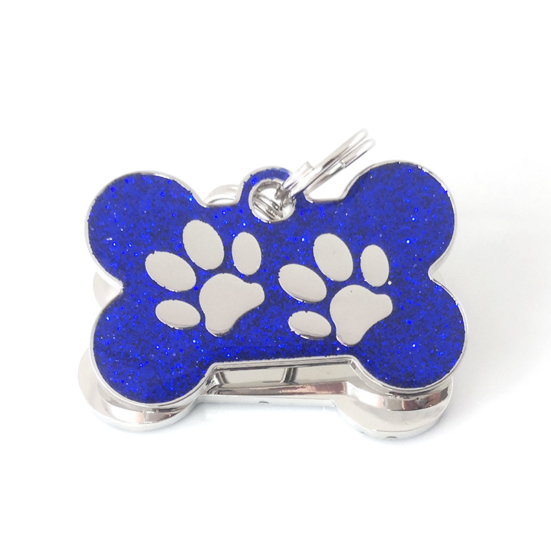 Embossing Pawprints Glittering Bone Dog Tag