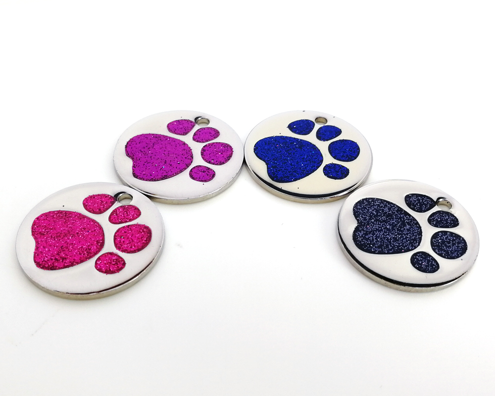 Pawprint Glitter Round Anti-Loss ID Pet Tag