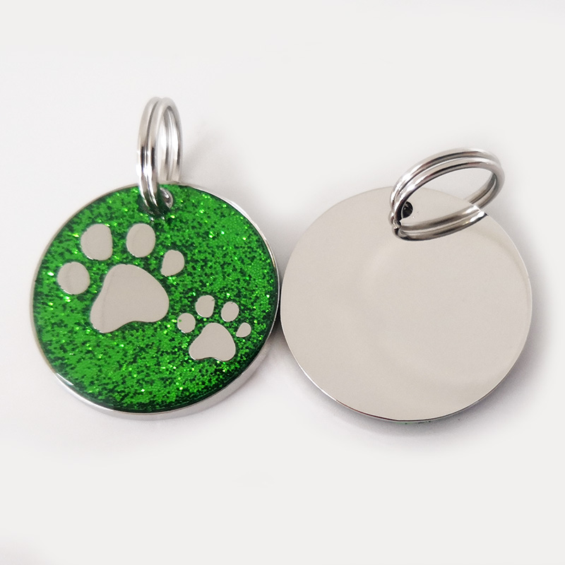 Embossed Pawprints Glitter Circle Pets ID Tags