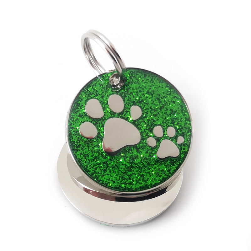 Embossed Pawprints Glitter Circle Pets ID Tags