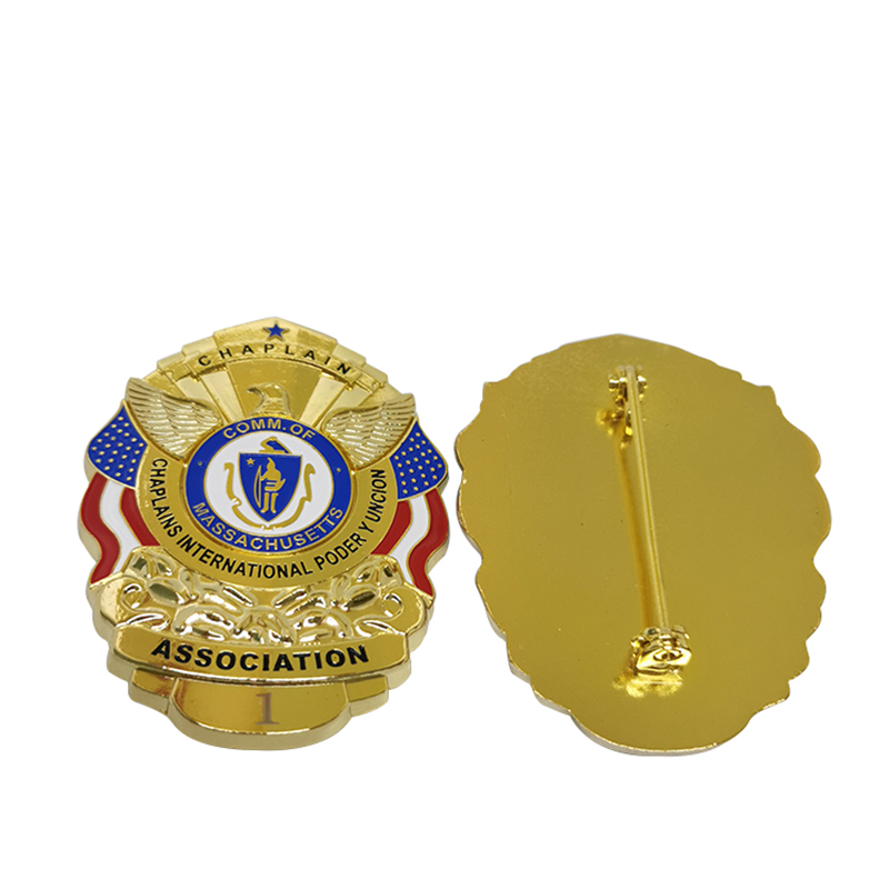 International Chaplain Association Logo USA Flag Patterned Gold Plated 3D Badges Pins 