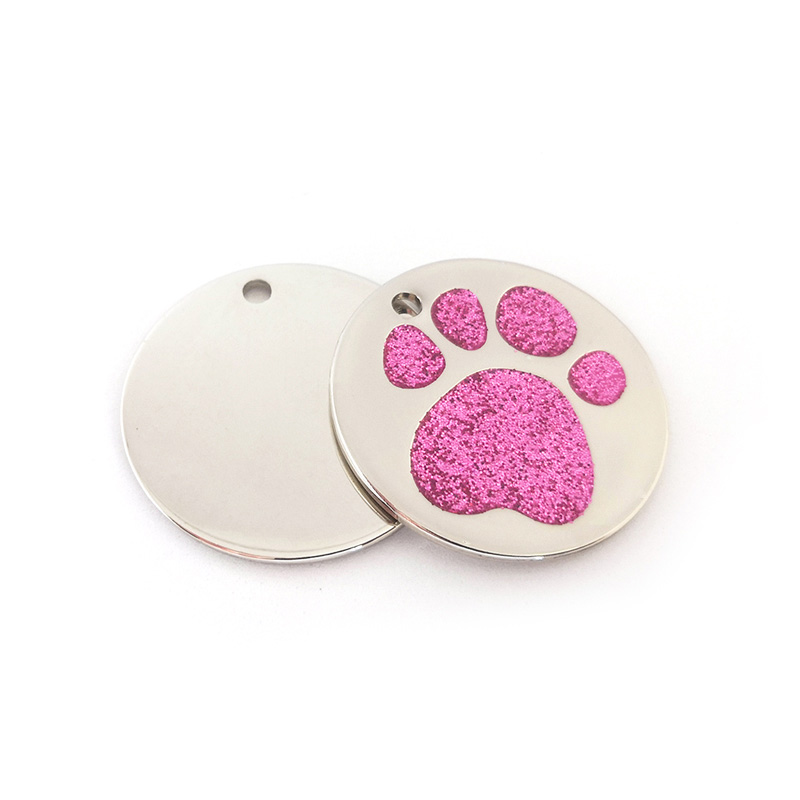 Pawprint Glitter Round Anti-Loss ID Pet Tag