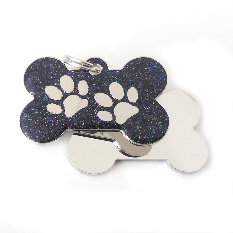 Embossing Pawprints Glittering Bone Dog Tag