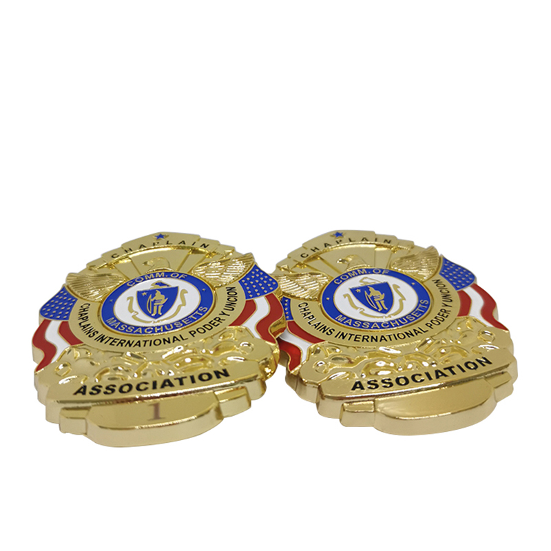 International Chaplain Association Logo USA Flag Patterned Gold Plated 3D Badges Pins 