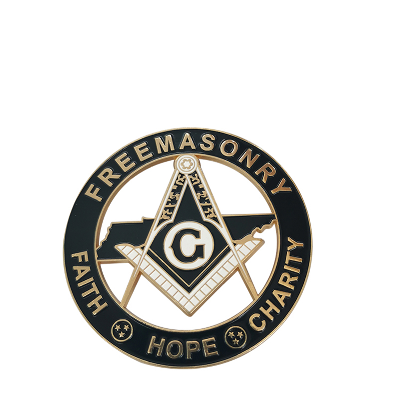 Gold Plated Mansonic Logo Square & Compass Car Emblem