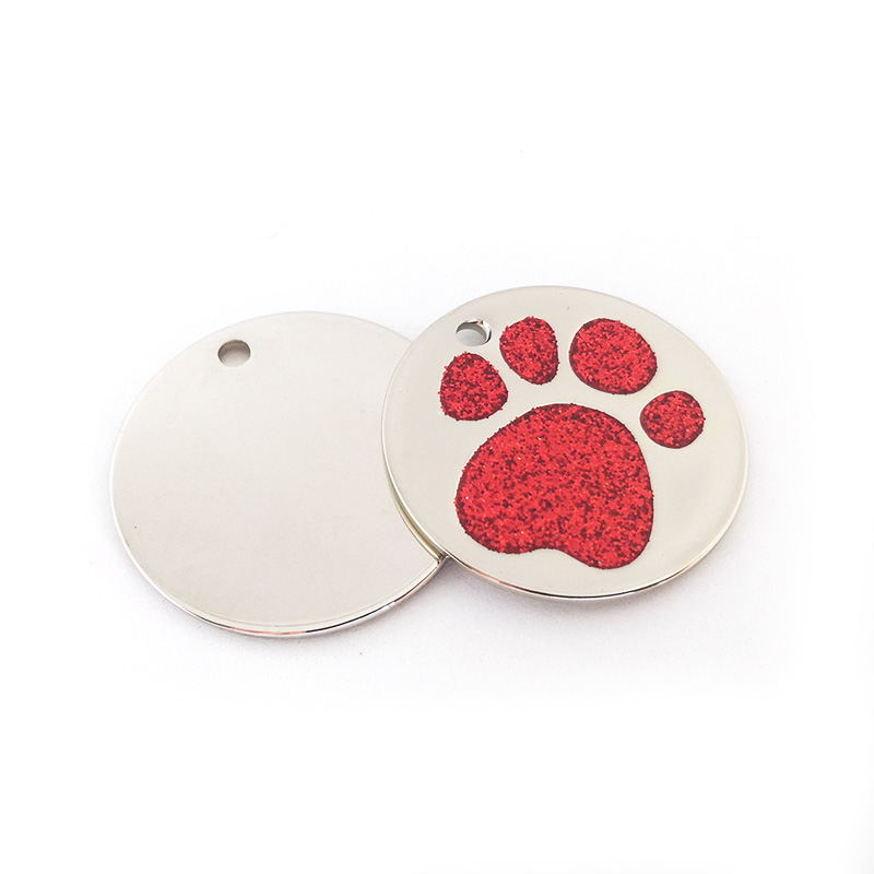 Pawprint Glitter Round Anti-Loss ID Pet Tag