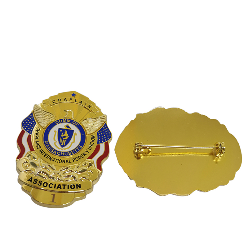 International Chaplain Association Logo USA Flag Patterned Gold Plated 3D Badges Pins 