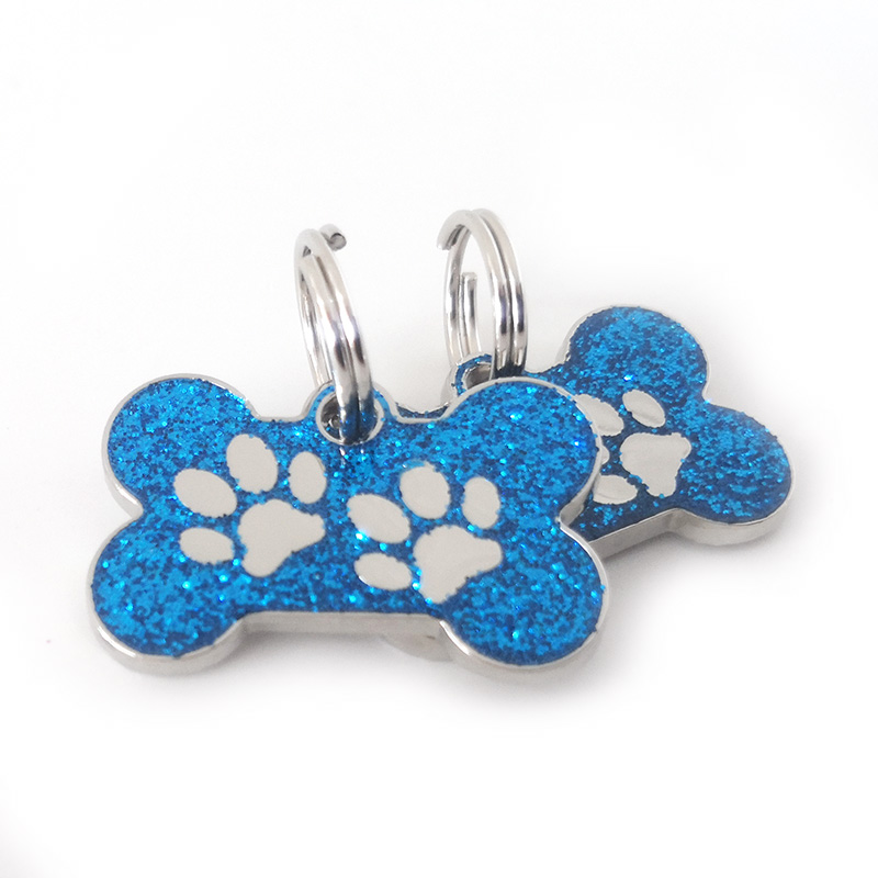 Embossing Pawprints Glittering Bone Dog Tag