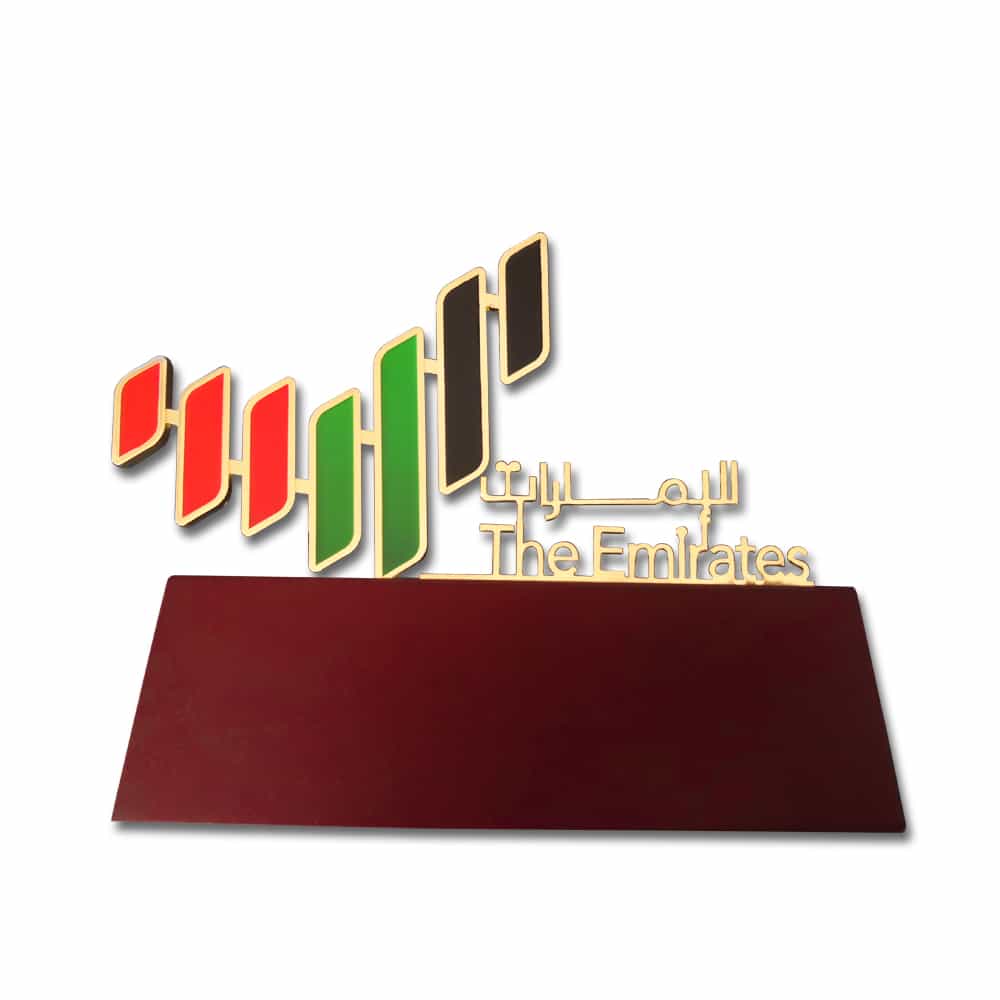 UAE Map Shape The Emirates Trophy Die Cast Hollow Out Gold Metal Award With Wooden Base