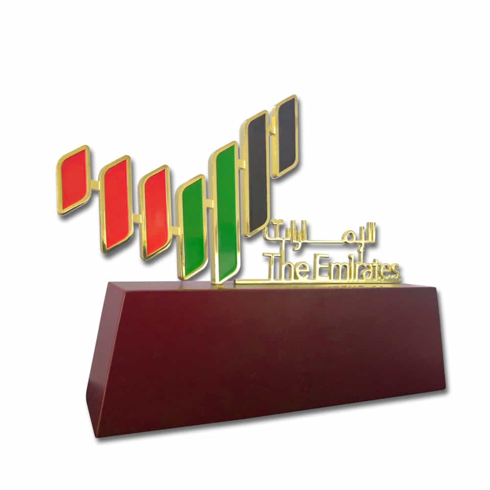 UAE Map Shape The Emirates Trophy Die Cast Hollow Out Gold Metal Award With Wooden Base