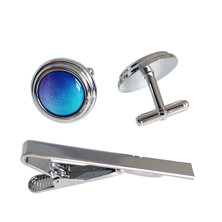 Offset Prints Logo Silver Cufflinks Tie Bar Set