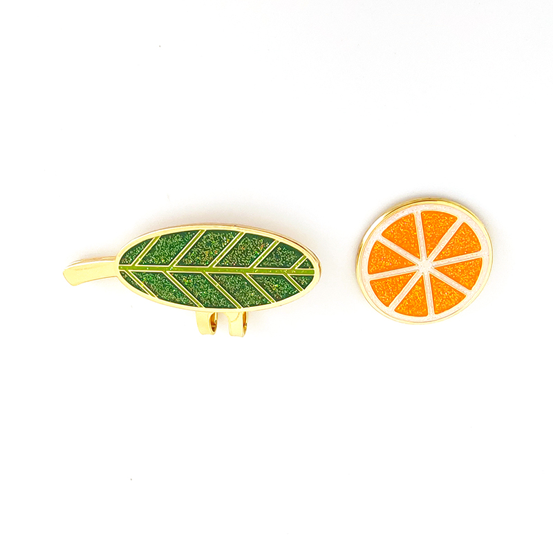 Blink Glitter Leaf Golf Hat Clip And Orange Pieces Ball Marker 