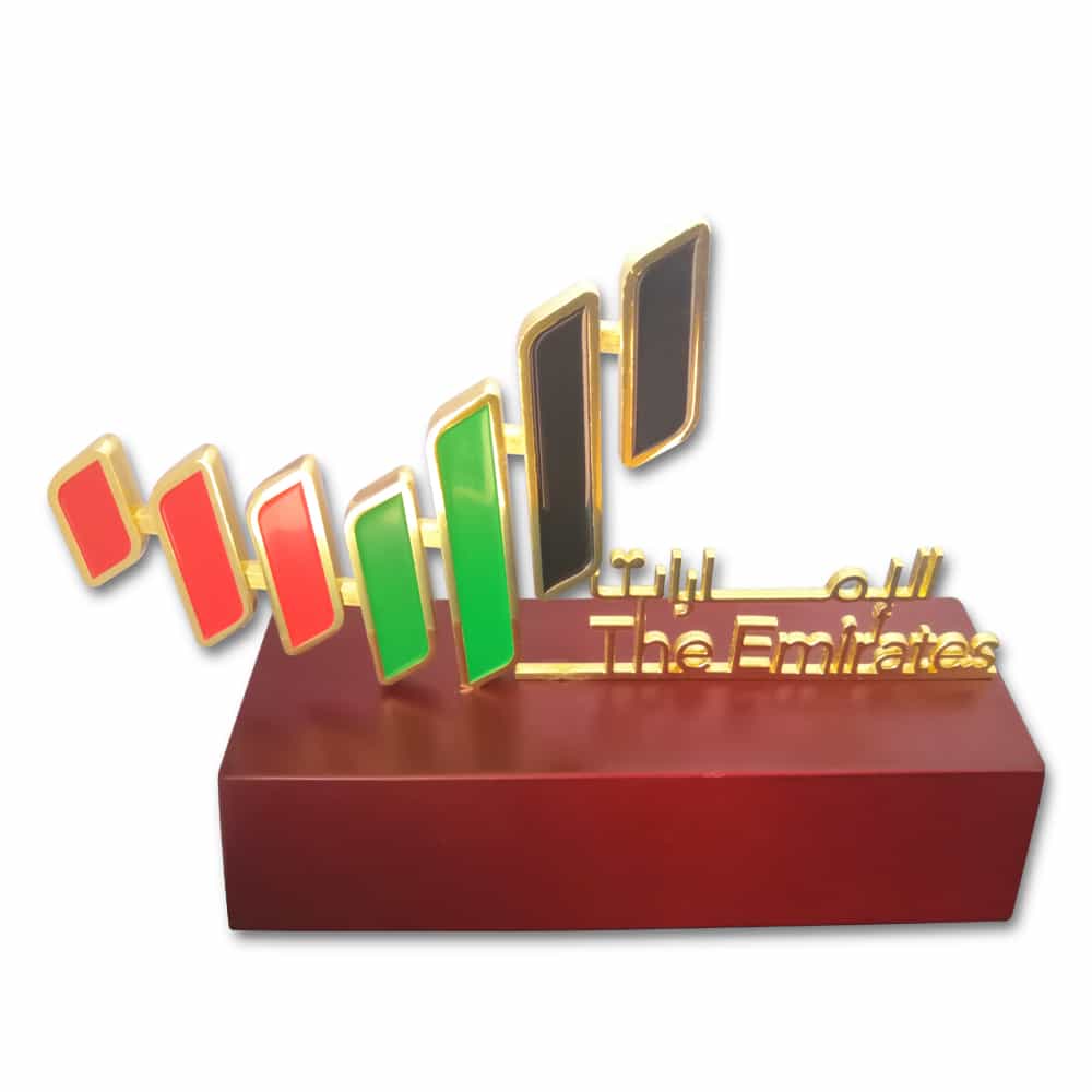 UAE Map Shape The Emirates Trophy Die Cast Hollow Out Gold Metal Award With Wooden Base