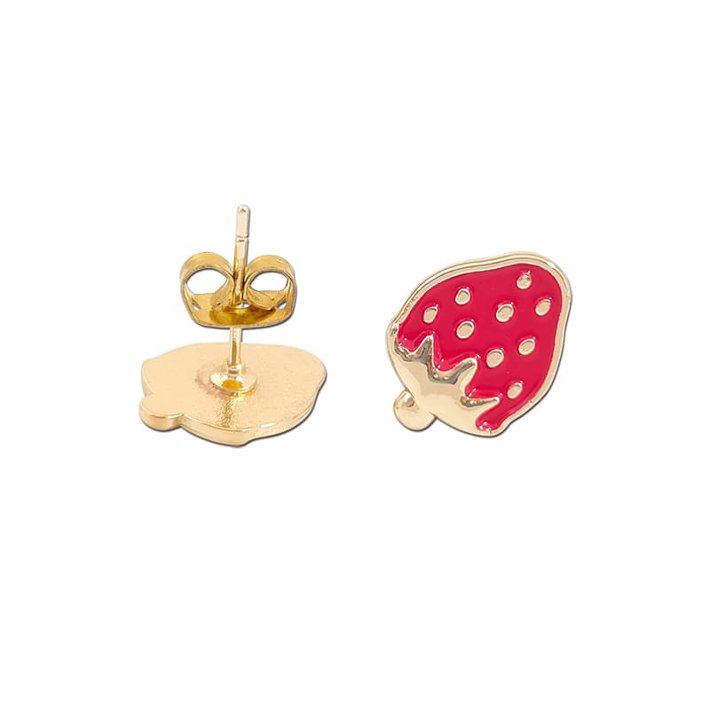 Sweet Style Strawberry Baked Paint Earrings Studs