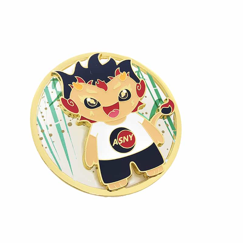 Zinc Alloy Soft Enamel Unique Custom UV Printed ASNY Mascot Badge