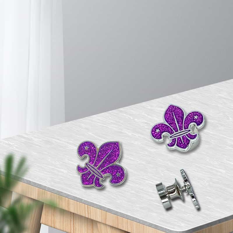 Iron Stamped Enamel Glitter Purple Fleur-de-Lis French Style Badge Pin