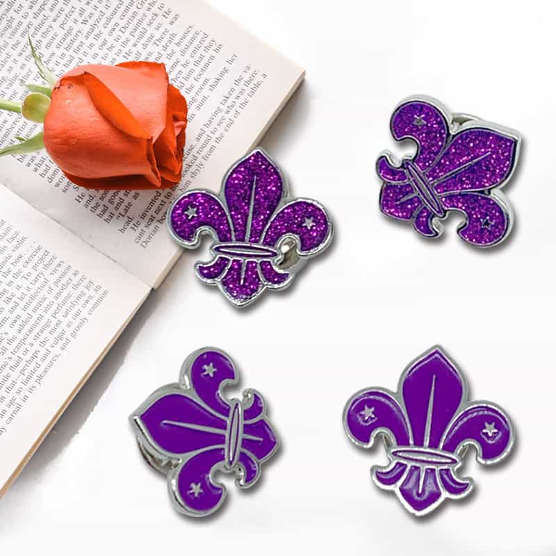 Iron Stamped Enamel Glitter Purple Fleur-de-Lis French Style Badge Pin