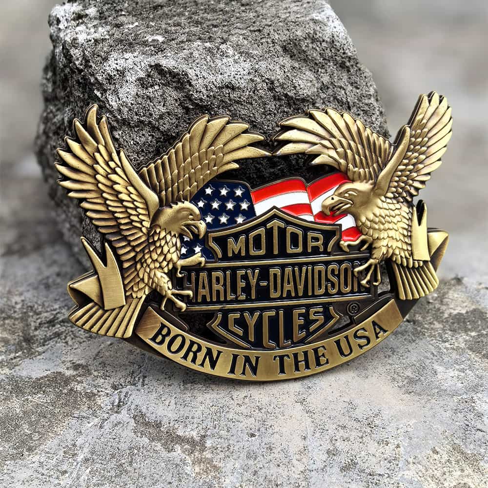 Zinc Alloy Die Casted Soft Enamel 3D Vintage American Eagle Harley-Davidson Custom Belt Buckle