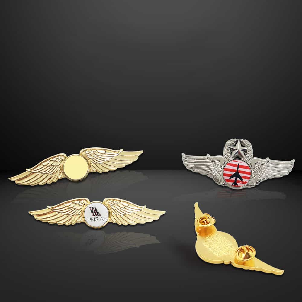 Zinc Alloy Die Casted Vintage Plated Hand Polished Decorative Honor Award Wing Badge