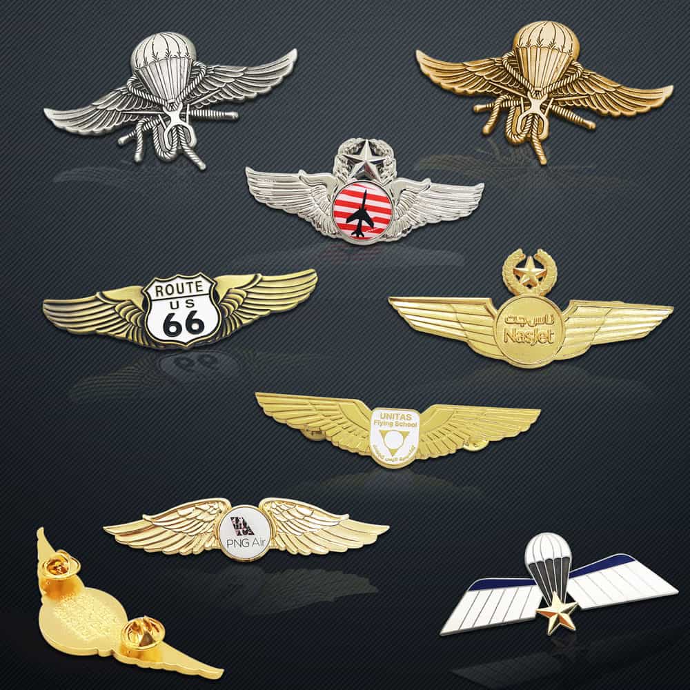 Zinc Alloy Die Casted Vintage Plated Hand Polished Decorative Honor Award Wing Badge