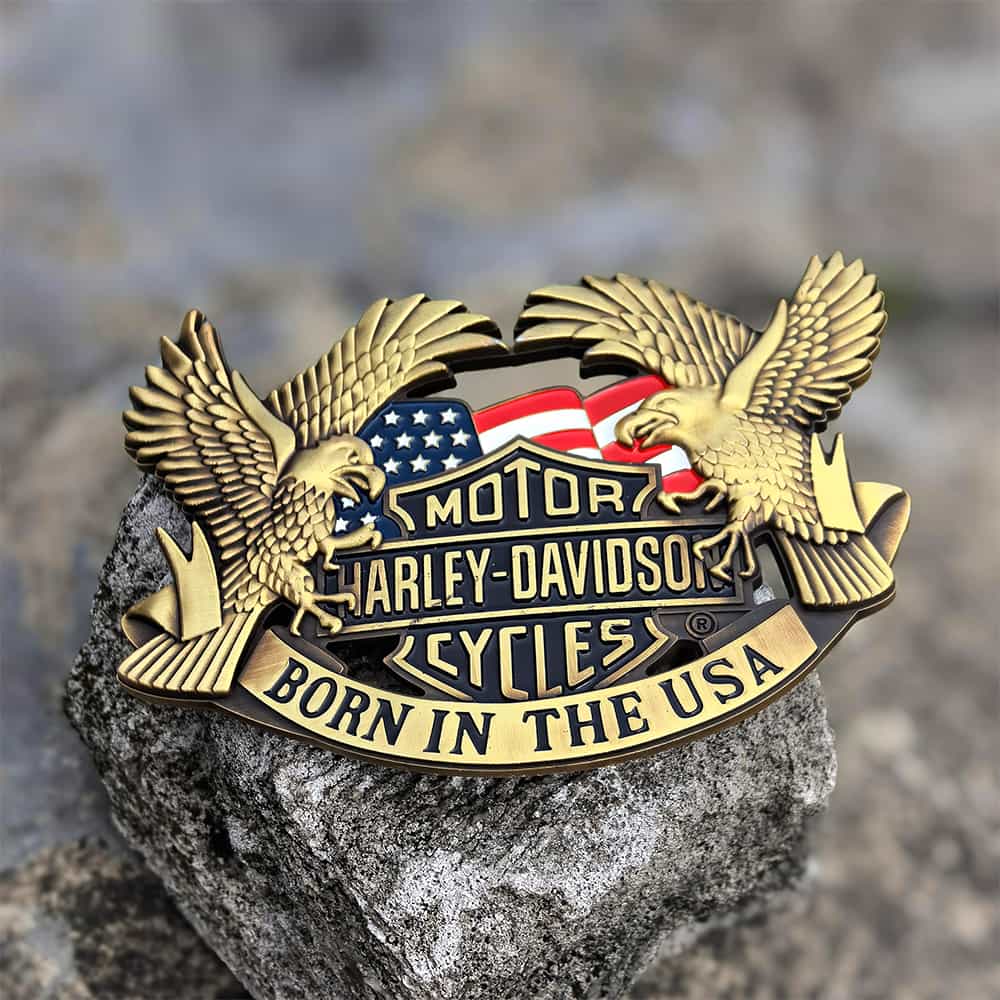 Zinc Alloy Die Casted Soft Enamel 3D Vintage American Eagle Harley-Davidson Custom Belt Buckle