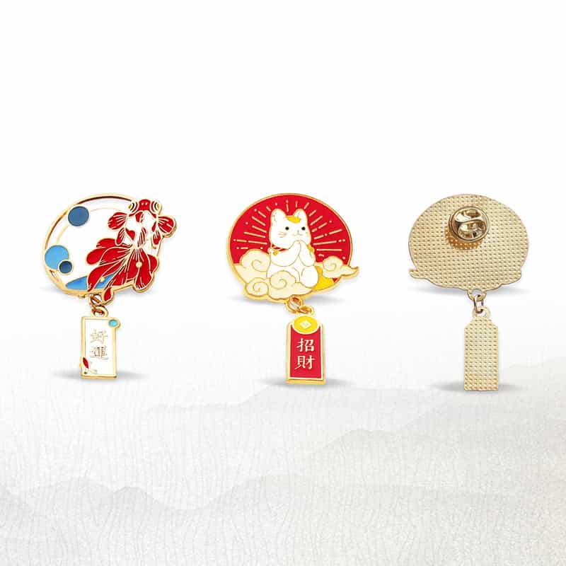 Custom Bulk Production Zinc Alloy Die-Cast Enamel Painted Chinese-Inspired Creative Collectible Badges and Pendants