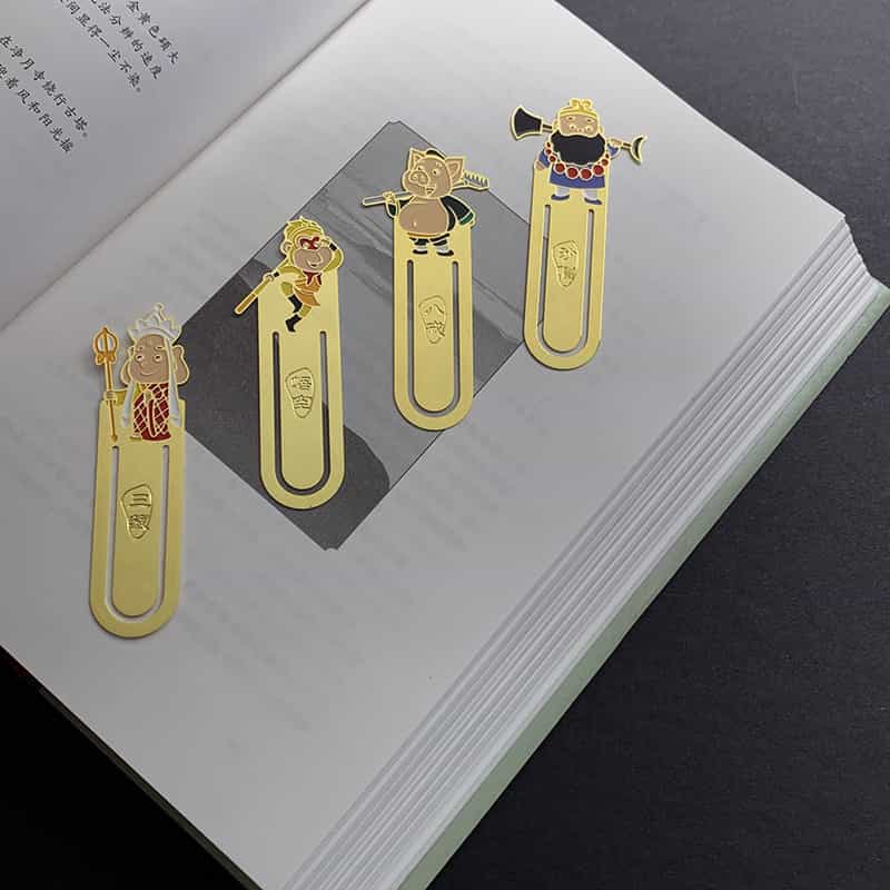 High-Quality Manufacturer Custom Brass Etched Enamel Journey to the West Four Disciples Themed Bookmark Set